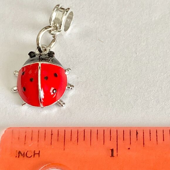 Red Enamel Ladybug Slider European Bead Charm Silver Plated Insect Jewelry - Picture 6 of 7